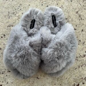 NWOT -French Connection Soft Gray Faux Fur Slippers
